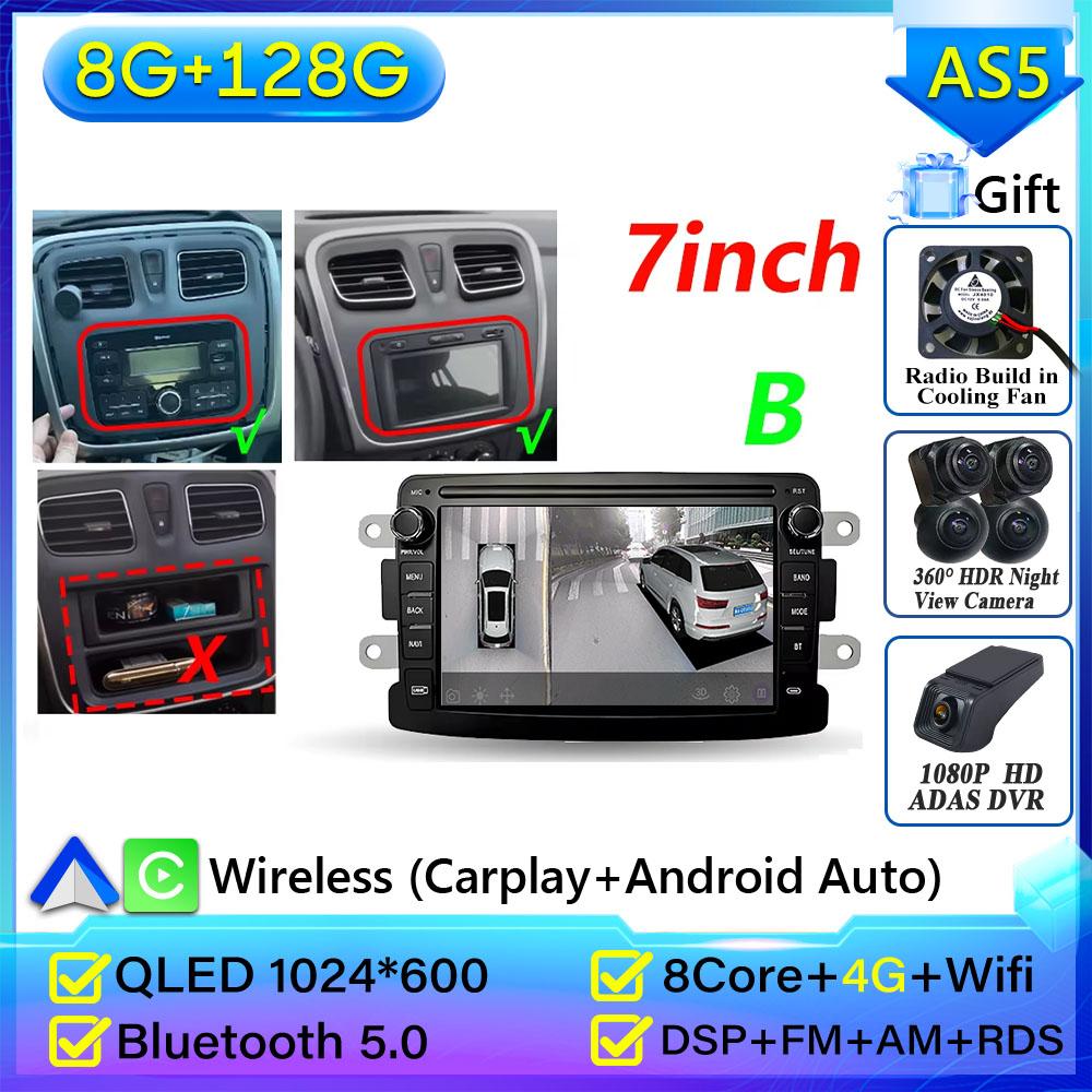 Autoradio pour Renault Dacia LOGAN Sandero Duster Lodgy Lada Xray Captur Dokker GPS Navigation Android Auto Carplay WiFi Pas de 2din