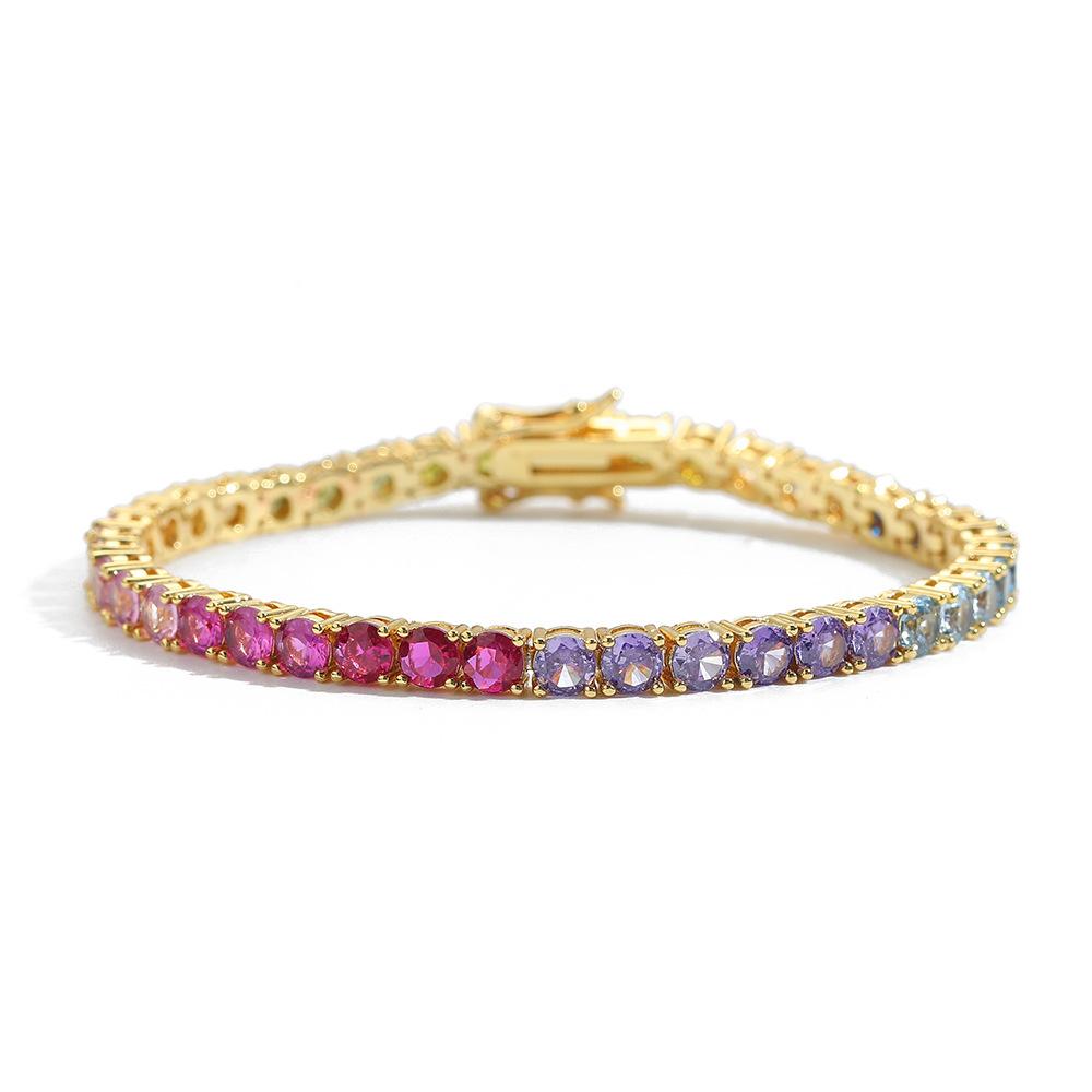Cadena Tenis Factory Brass 4mm Colorful CZ Tennis Chain Necklace Bracelet Spliced Single Row Iced Out for Men Women