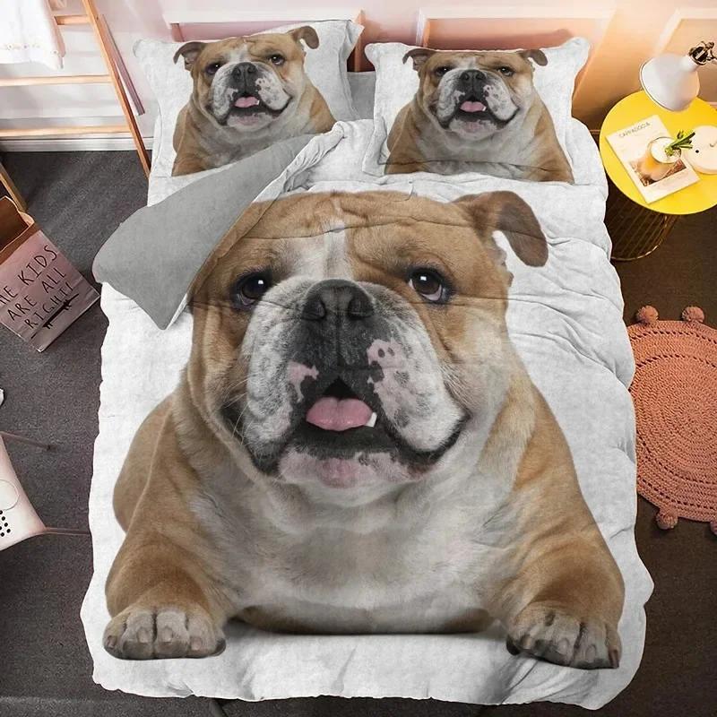 Bulldog Sad and Tired Bulldog Laying Down Pure Breed Comfortable Duvet Quilt Cover Pillowcase Bedding Set Children Home Textile