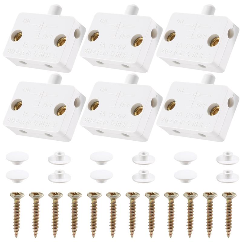 AA58 6Pcs Door Led Switch for Closet Light,Normally Closed Cabinet Electrical Lamp Switches,for Closet Pantry Cabinet White