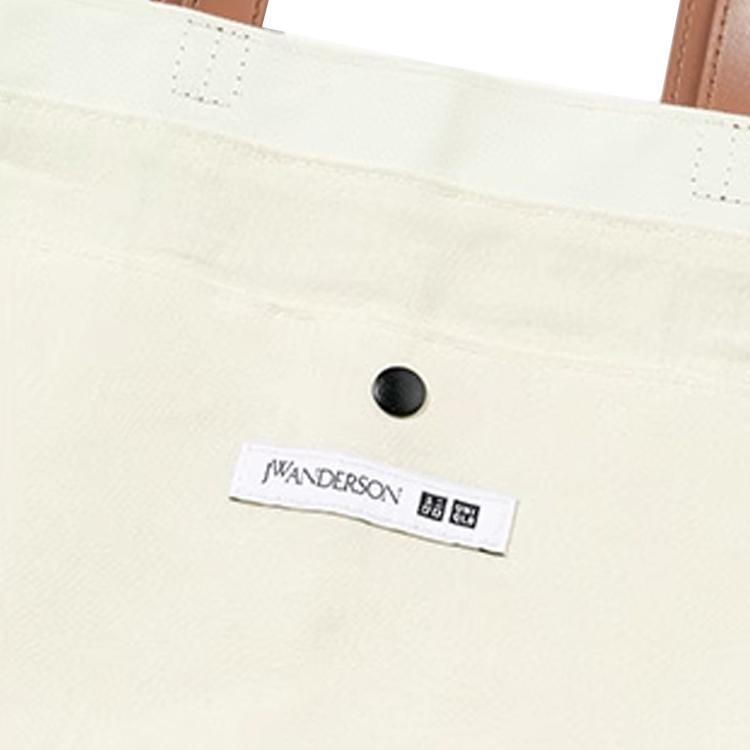 Uniqlo X JW Anderson Совместная работа Пэчворк Дизайн Логотип бренда Хлопковая сумка-тоут Унисекс Сумки-тоут Светло-бежевый 462097-30