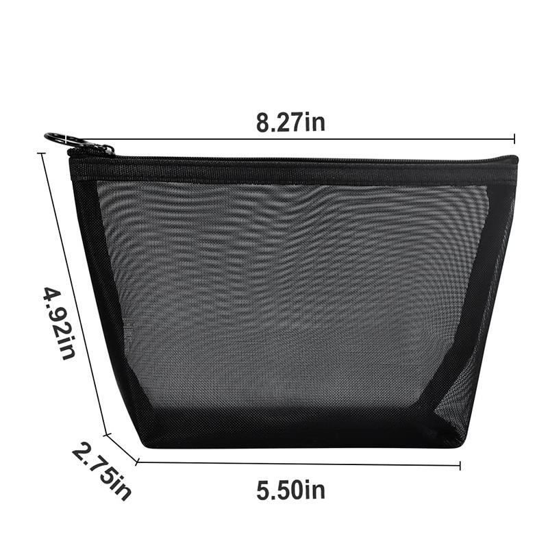 3PCS Black Women's Cosmetic Bag Mesh Storage Organizer for Cosmetics Pencil Case Travel Girl Brush Toilet Makeup Pouch Case
