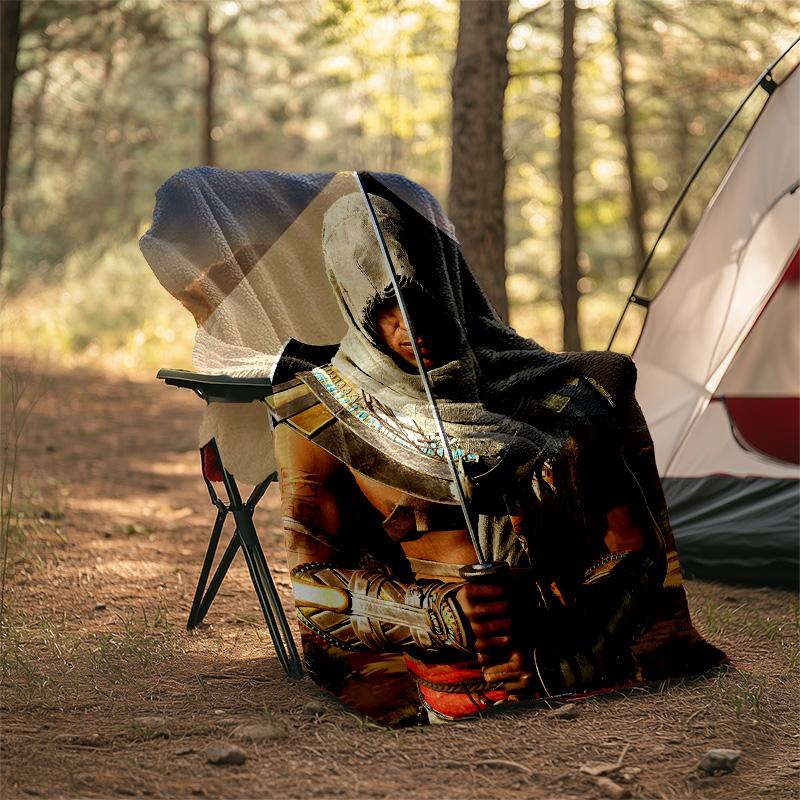 1pc Assassin's Creed Theme Blanket - Digital Print, Polyester, Cozy for All Seasons, Perfect for Outdoor, and Travel