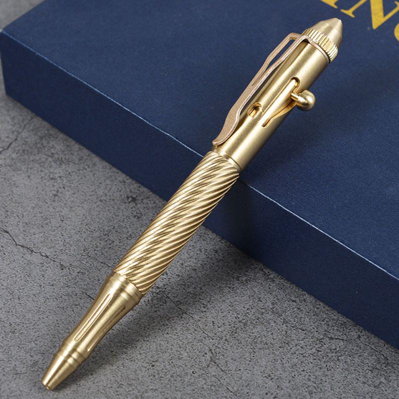 Solid Handmade Brass Gel Ink Pen Retro Twist Pattern Bolt Action Writing Tool