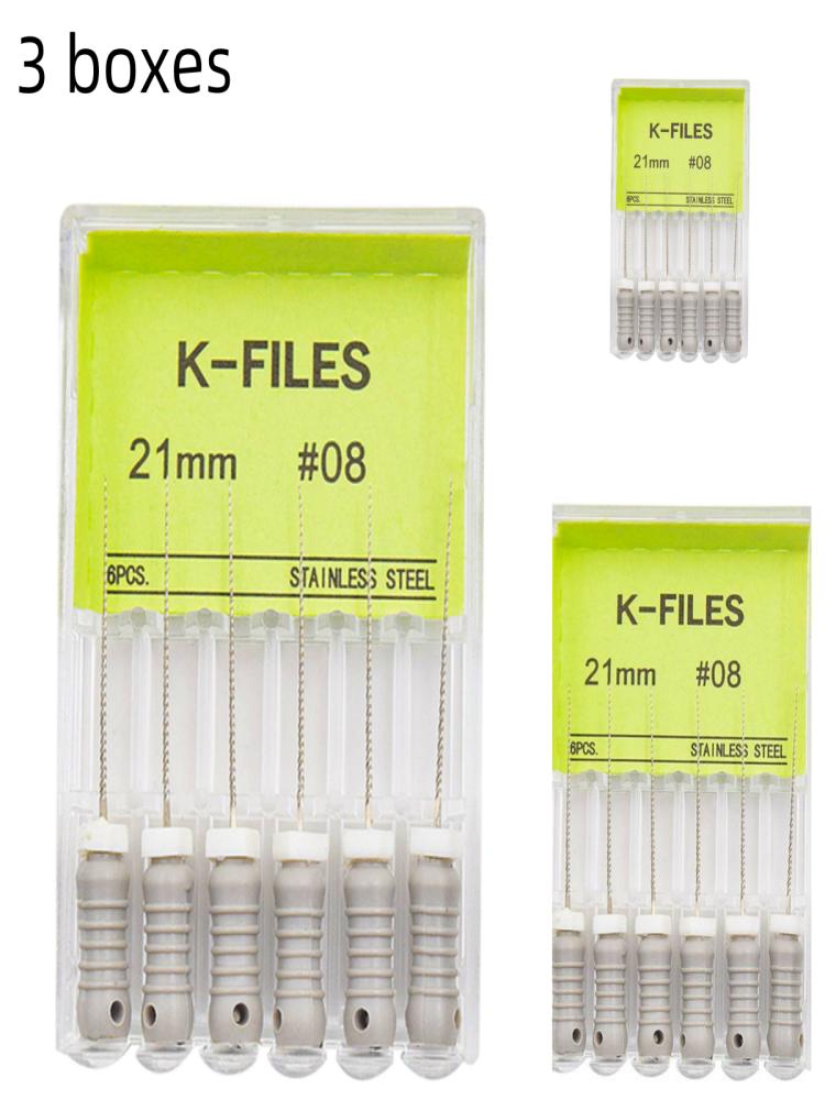3boxes,6Pcs/Box Dental K Files 21mm/25mm Hand Use Files Stainless Steel Root Canal Files Dentistry Endodontic Instruments