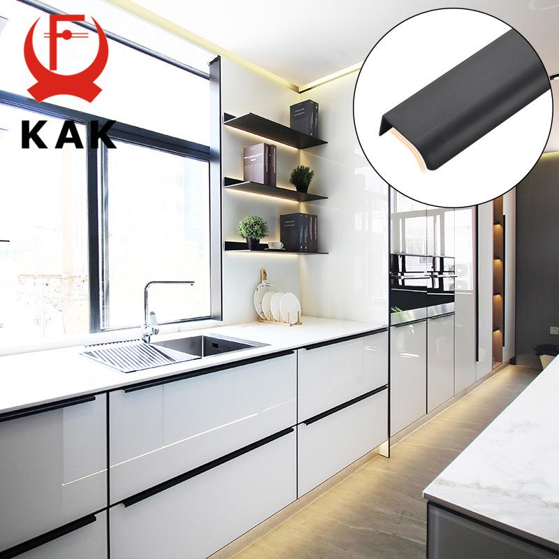 KAK Black Silver Hidden Cabinet Handles Zinc Alloy Kitchen Cupboard Pulls Drawer Knobs Bedroom Door Furniture Handle Hardware