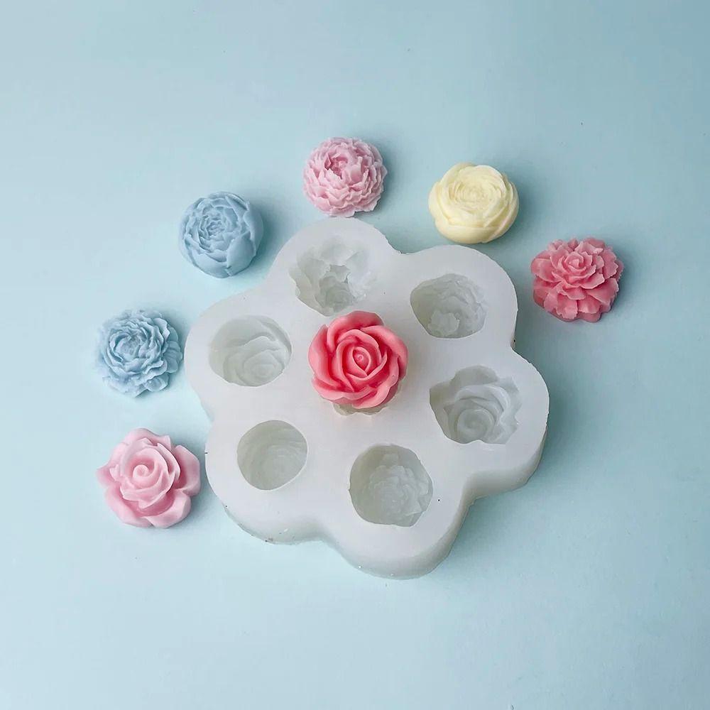 7 Cavity Chocolate Cake Baking Mold 3D Rose Peony Candle Soap Mold New Flower Silicone Molds