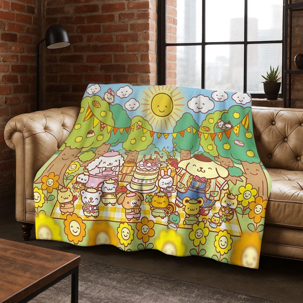 2026 New Cute Cinnamoroll Pompompurin Sanrio Cartoon Flannel Blanket,Warm and Cozy Soft Throw Blanket for Home Bedroom Bed Sofa