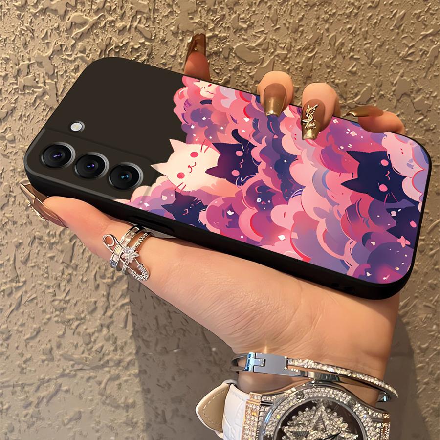 Funda Phone Cover Case for Samsung Galaxy S25 Note 20 8 9 10 S26 S24 Plus S23 S21 FE S20 Ultra S10 S9 Black Cat Starry Night