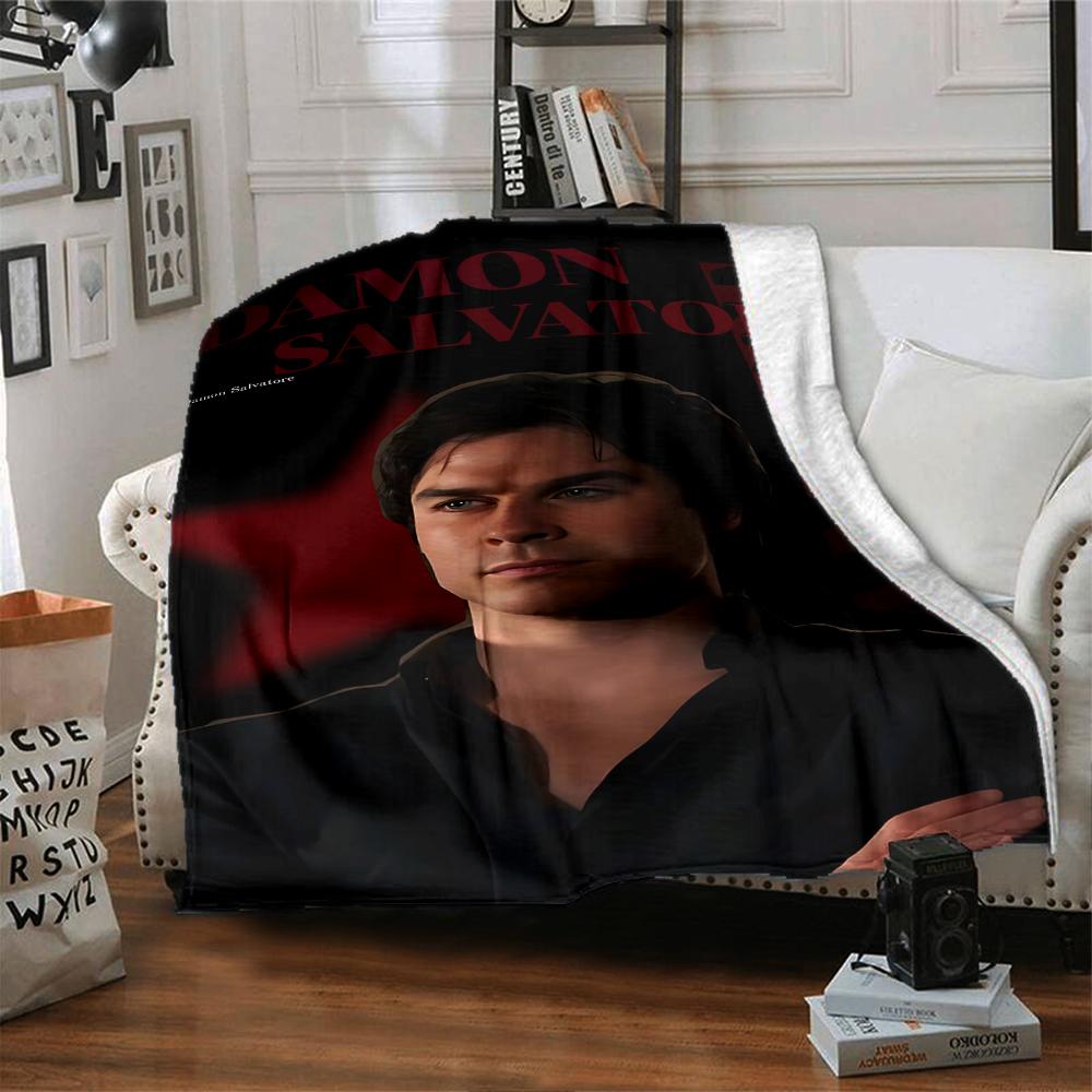 Damon Salvatore Vampire Blanket Soft Throw Blanket For Home Bedroom Bed Sofa Travel Office Solid Christmas Blanket