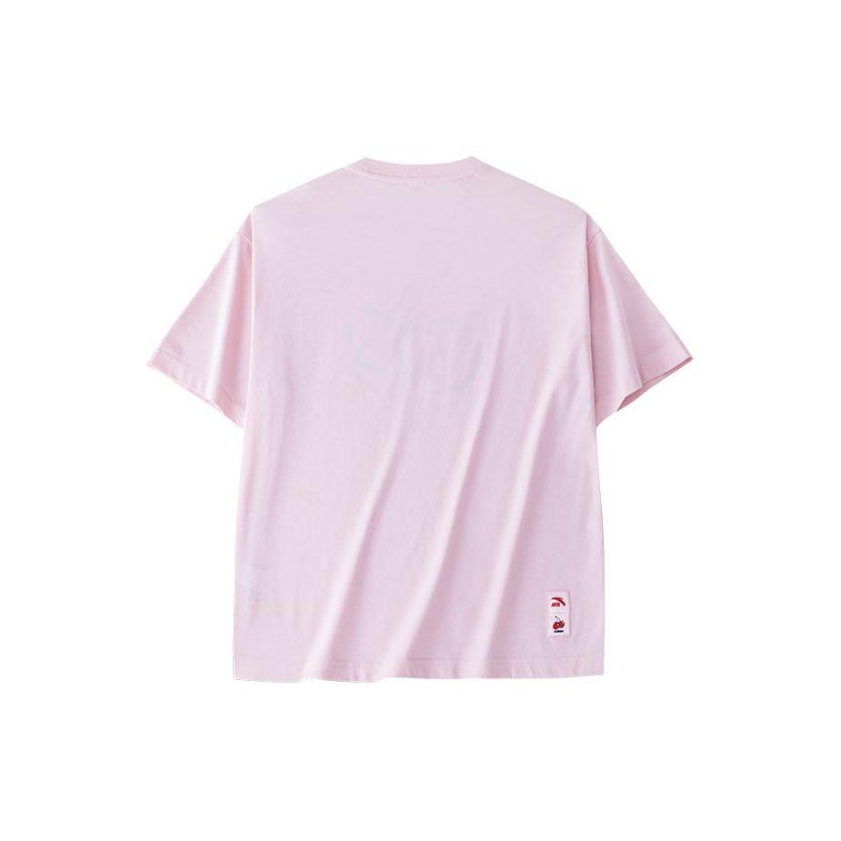 Anta X Kirsh Collaboration Life Series Cherry Letter Круглый вырез свитера короткий рукав с заниженной линией плеч женская футболка Particle-Pink 162428121-2