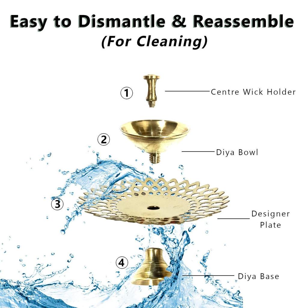 Decorative Brass Diya for Puja (Set of 1 Small 3inch Golden Round Net) Center Wick Holder Pital Akhand Deep Vilakku for Home Décor