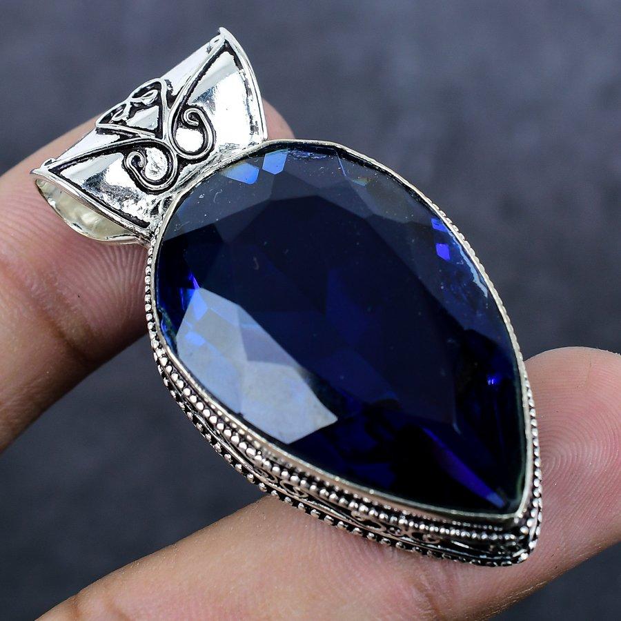 Аметист Драгоценный камень Ручная работа 925 Стерлинговое серебро Ювелирное изделие Подвеска 2.01" M4Q79