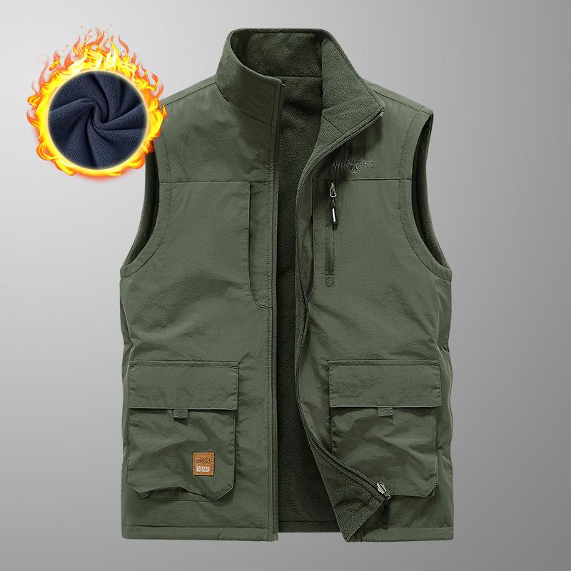 New Men's Casual Plus Velvet Double-sided Vest In Autumn and Winter Multi-bag Photography Vest Outdoor Vest Thermal Jacket