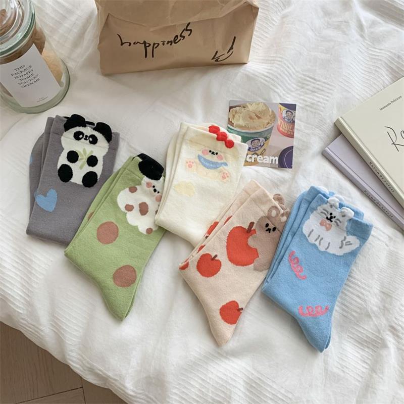 Мультяшные милые животные панда щенок кролик кошка допамин носки мягкие удобные хлопковые носки девчачьи универсальные носки до середины икры подарок