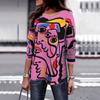 Autumn Long Sleeve T-Shirt For Women Graffiti 3d Printing Elegant Round Neck Casual Female Oversize Top New Vintage Clothes