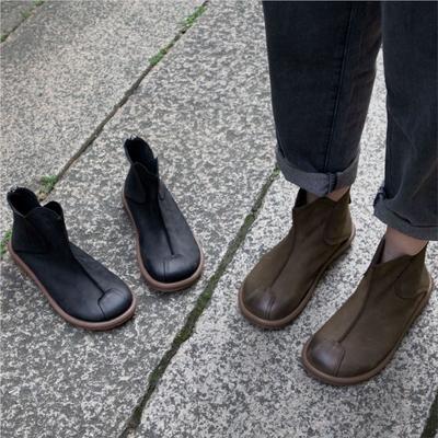 Ботильоны из натуральной кожи, ретро, ручной работы, из коровьей кожи, на плоской подошве, удобные женские туфли