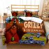 Grizzly The Lemmings Мультфильм Аниме Пододеяльник Одеяло Комплект постельного белья Мягкое Покрытие для одеяла и наволочки Односпальный/Двуспальный/Queen/King
