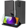 Case for Samsung A53 5G (6.5 ") +Pack of 2 Tempered Glasses. Magnetic Closure Case Design Leather Effect Solid Elegant Black