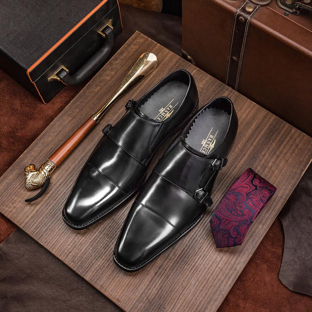 Мужские кожаные туфли, деловые туфли, мужская корейская версия, мужская обувь, туфли Munch из коровьей кожи, туфли Monk