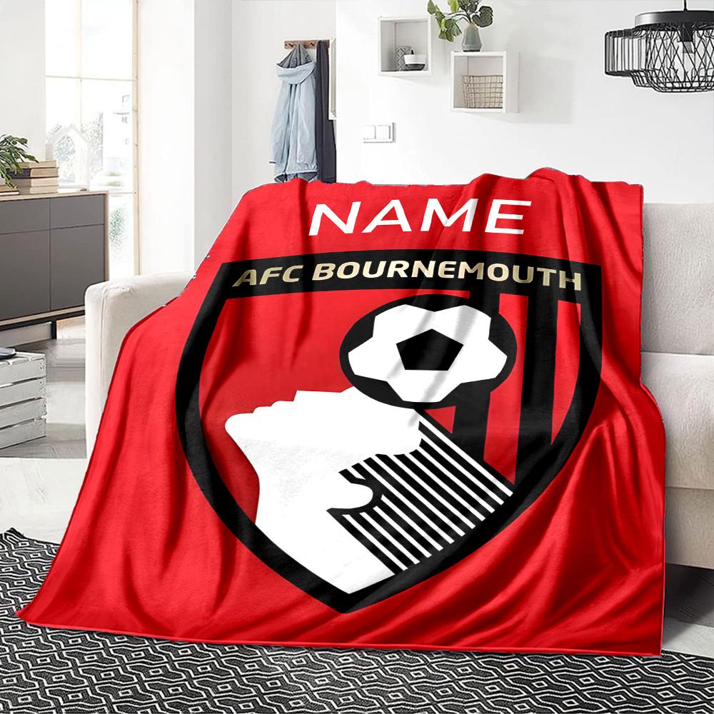 Custom Name AFC Bournemouth Crest blanket for Couch & Bed, Plush Cozy Fuzzy Blanket Super Soft & Warm Blankets for Fall and Winter. 0908252