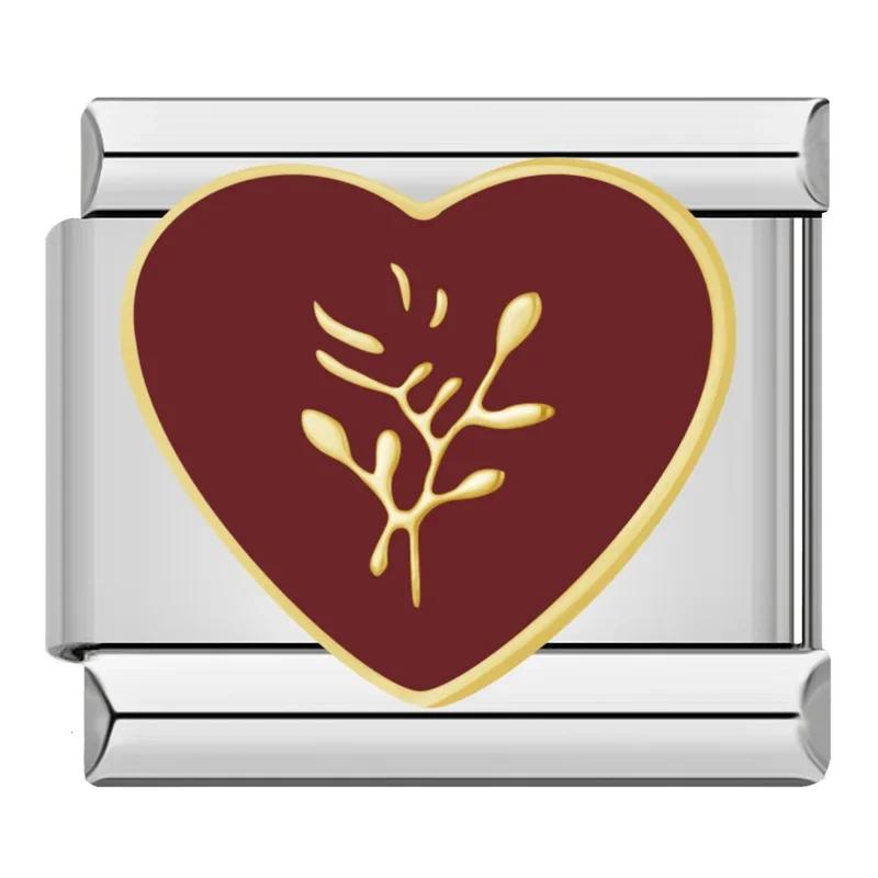 Hapiship 2024 женские красные глазурованные цветочные сердечки Kiss Me подвески итальянские звенья подходят для браслета из нержавеющей стали 9 мм изготовление ювелирных изделий ZH003