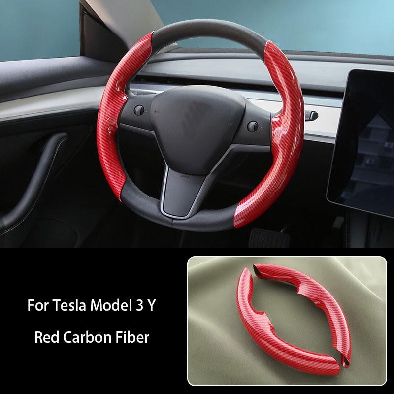 For Tesla Model 3 Model Y 2017-2023 Suede Steering Wheel Cover Carbon Fiber Nonslip Ferrule Interior Decoration