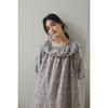 11-Year summer women's cotton gauze medium and long lotus leaf collar embroidery romantic pink flower print short-sleeved nightdress