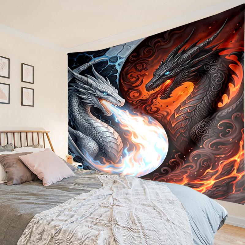 Blue Dragon Holding Stars Tapestry Room Decoration Wall Hanging for Living Room Bedroom, dormitory, Birthday and Christmas gifts