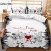 British Style Duvet Cover Set Cartoon Small Fresh I Love Paris Bedding Set For Kid Teen Polyester Paris Street Scene Quilt Cover