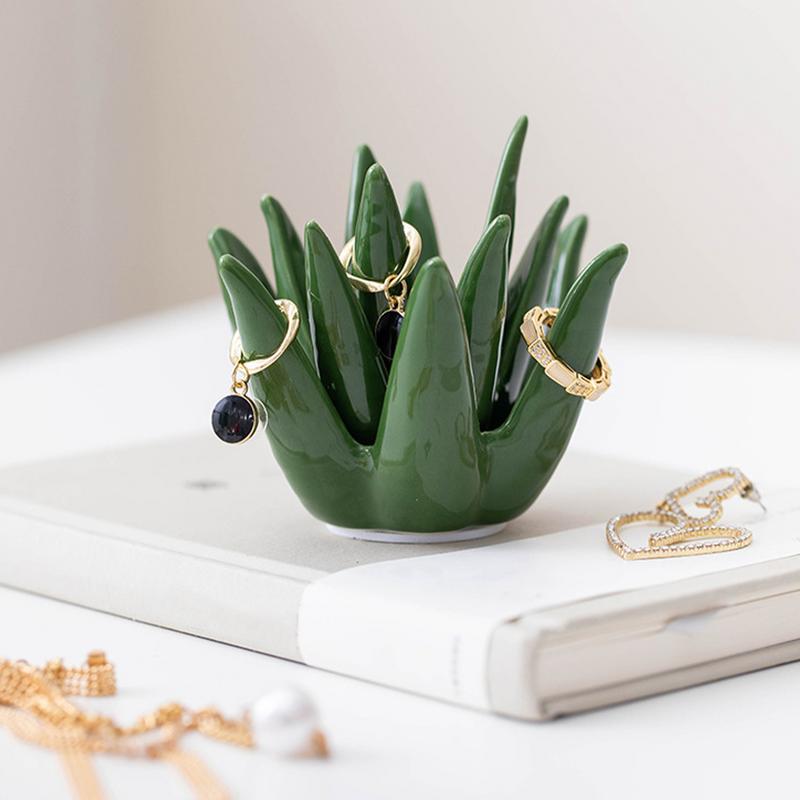 Керамическая подставка для колец с алоэ, поднос для украшений, блюдо для колец в виде кактуса, креативный органайзер для мелочей, тарелка для браслетов, ожерелий, серег