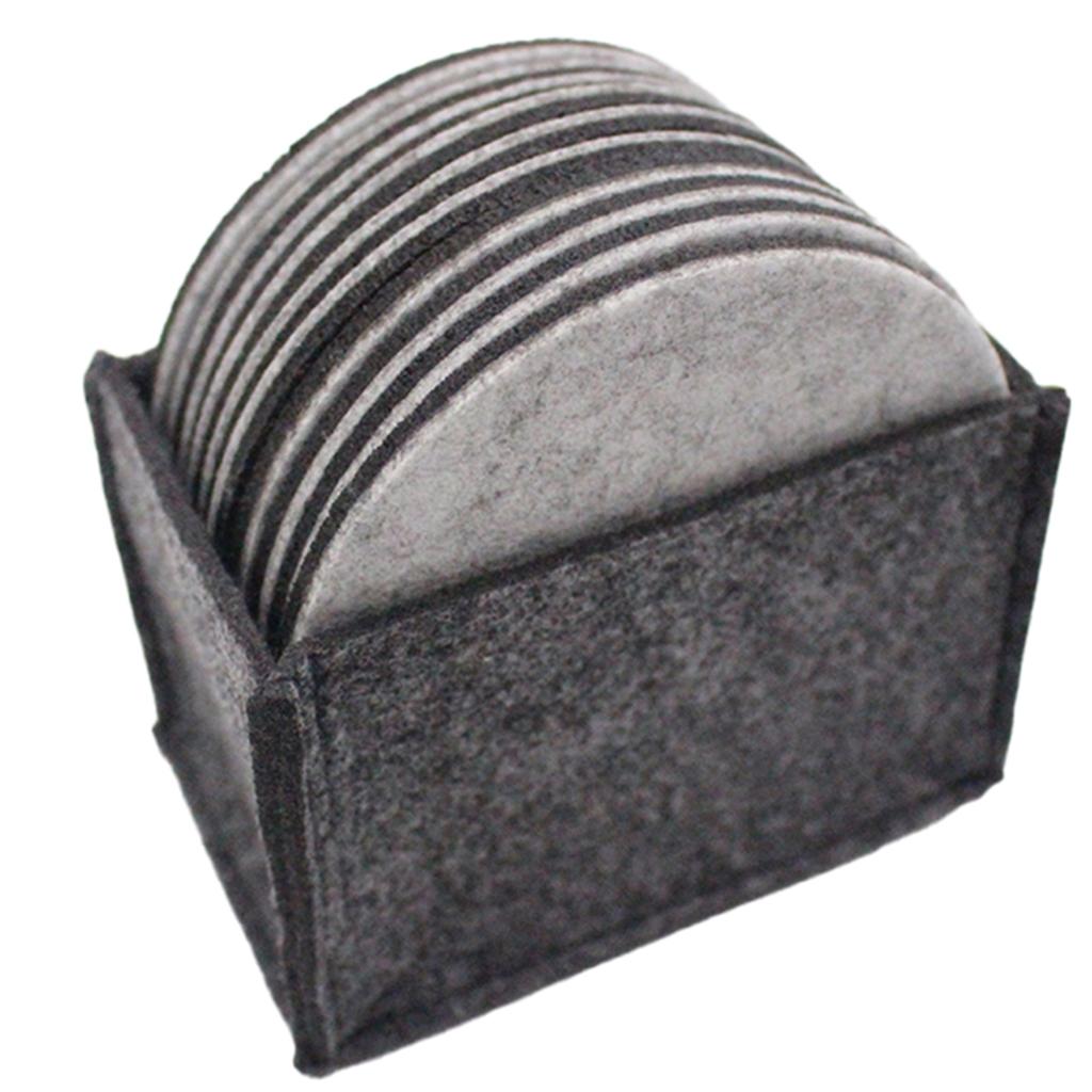 10 PCS Felt Drink Cup Coaster With Holder Round Soft Absorbent Cup Mats Scratch Preventing Reusable For Home Bar
