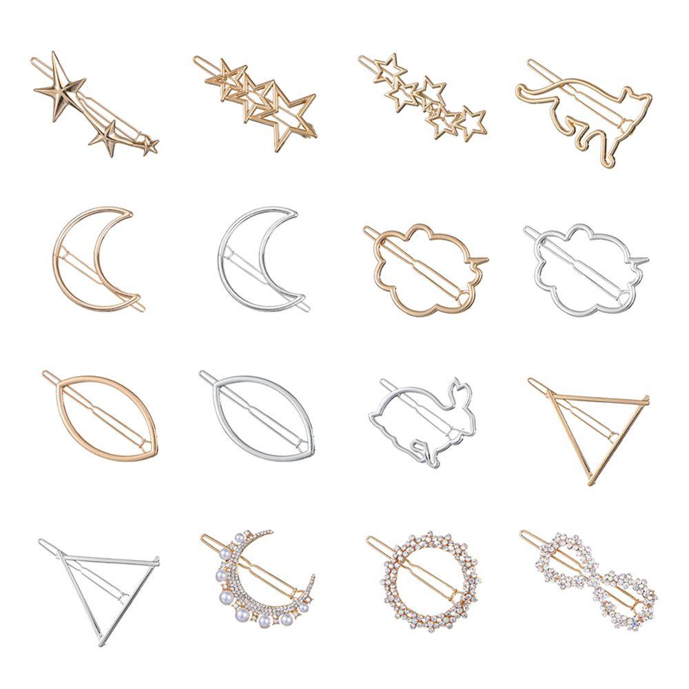 Ornaments Barrette Metal Hairpins Moon Circle Hairgrip Woman Hair Accessories Triangle Hair Clip