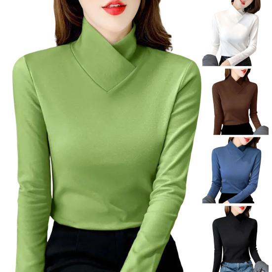 Женские топы с высоким воротником и длинным рукавом, облегающие, мягкие, эластичные, однотонные, с уникальным вырезом горловины