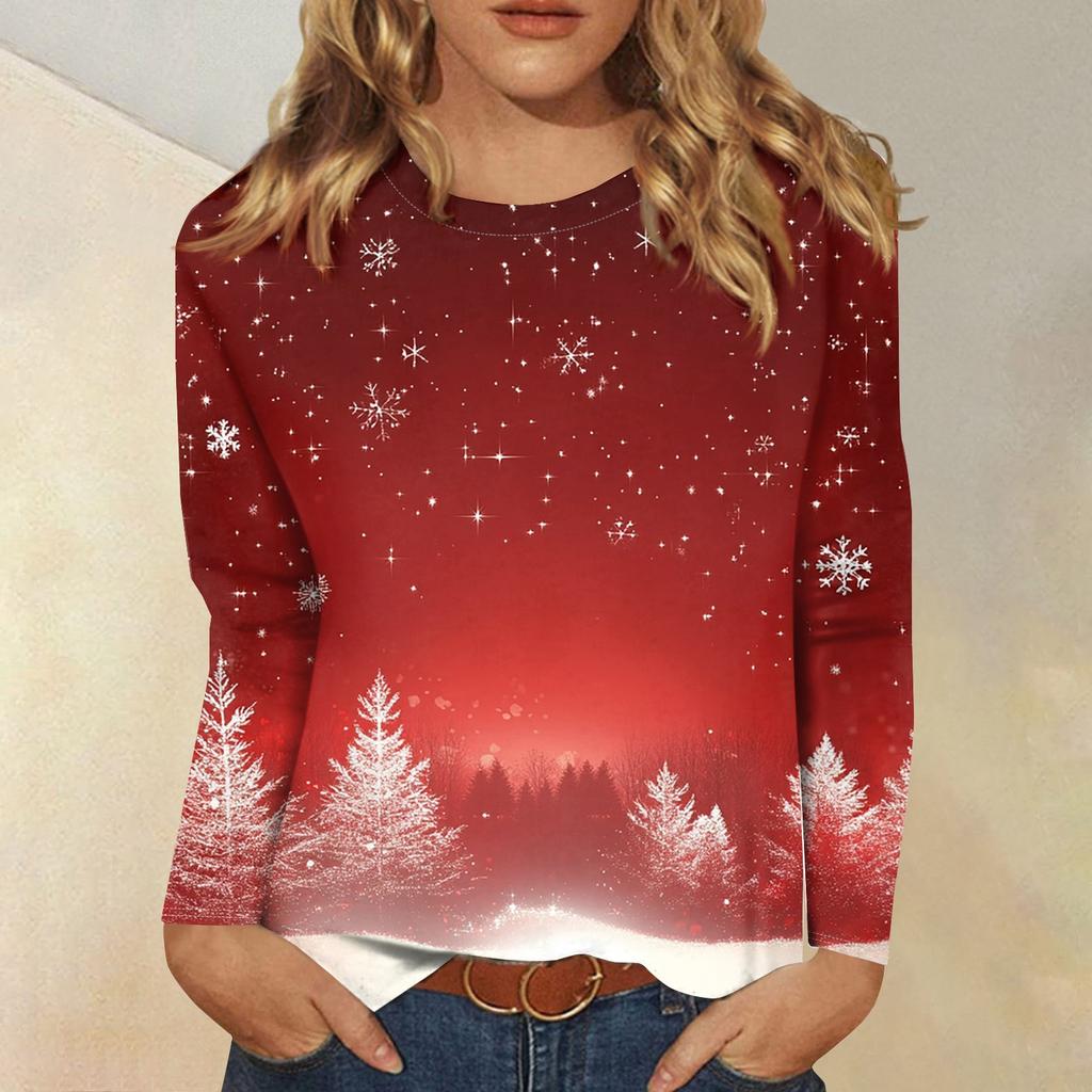 Women's Fashion Casual Round Neck Long Sleeve Printed T-Shirt Top