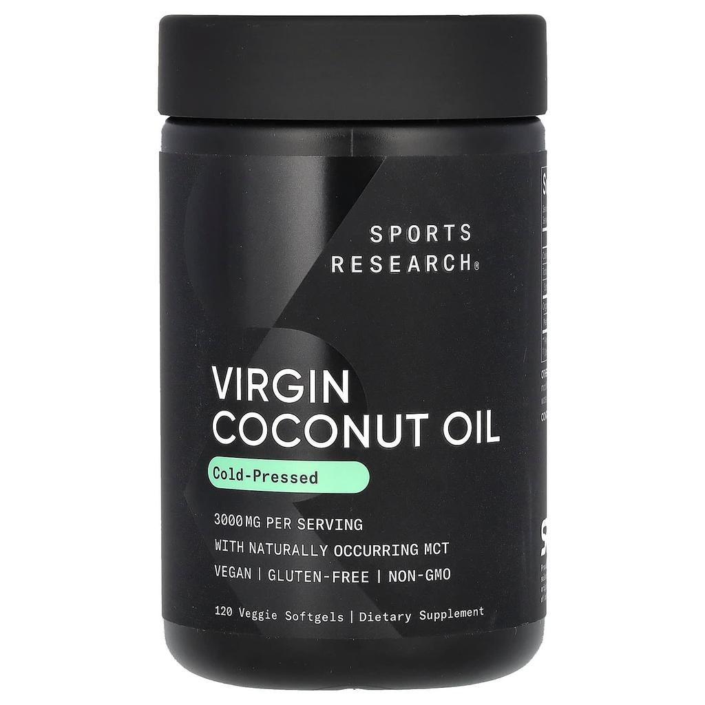 Sports Research, virgin coconut oil, cold pressed, 3,000 mg, 120 veggie softgels (1,000 mg per softgel)