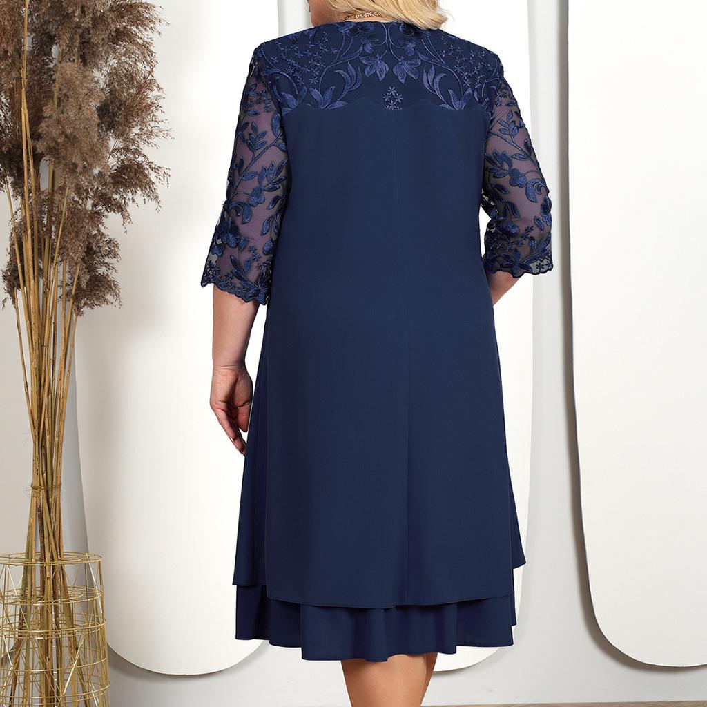 Plus Size Summer Dress Elegant Embroidery Chiffon Prom Formal Party Dresses for Chubby Women Loose Ladies Church Dress