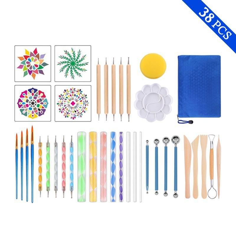 Набор инструментов для точечной росписи мандалы, межграничный, с полыми шаблонами для росписи камней и разноцветными точечными ручками