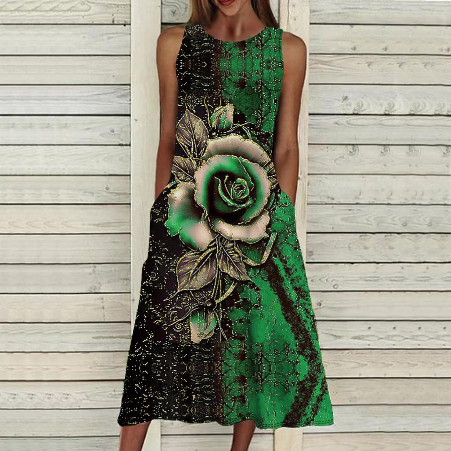 Летнее модное сексуальное платье без рукавов, мягкое повседневное платье с 3D позолоченным цветочным принтом, платье на бретельках без рукавов, летнее платье на подтяжках