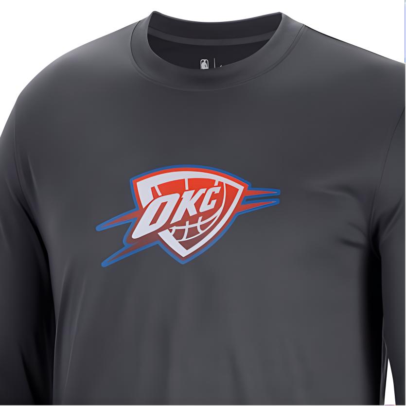 Nike Футболка с логотипом Thunder Team NBA, удобная, дышащая, прямого покроя, с длинным рукавом, мужская, серая DN8505-060