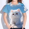 Summer Kids Cute Cartoon Cat Tops Tees 3D Print Animal T-shirt Children Short Sleeve Clothing Boys Girls Fashion Streetwear
