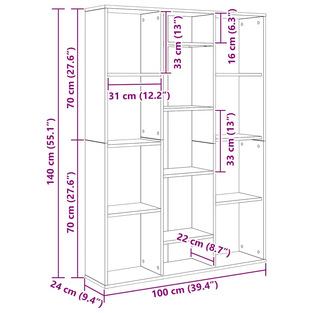 Room Divider Bookshelf Sonoma Oak 100 x 24 x 140 cm Particleboard