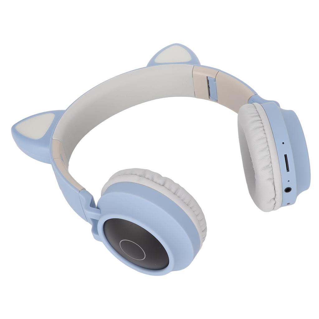 Игровые наушники с кошачьими ушками, глубокий бас, светодиодная подсветка, складная, симпатичная гарнитура с кошачьими ушками и мягкими амбушюрами синего цвета