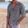Men's Linen Summer Beach Shirt Long Sleeve Solid Color Lapel Spring Summer Outdoor Street Shirt