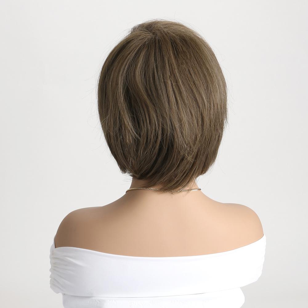 Синтетический короткий прямой парик для женщин, парики с челкой, натуральный смешанный коричневый парик, термостойкое волокно для повседневного использования