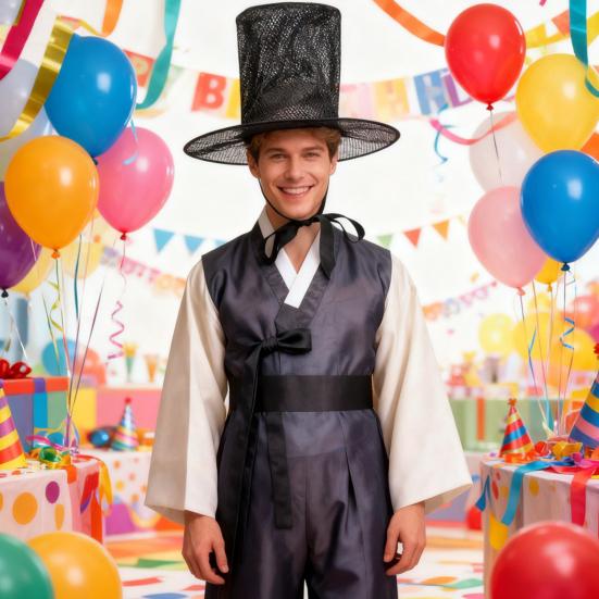 Взрослая корейская традиционная шляпа для выступлений, быстро складывающаяся шляпа с плоским верхом и широкими полями, защита от УФ-лучей, косплей-шляпа, черная шляпа