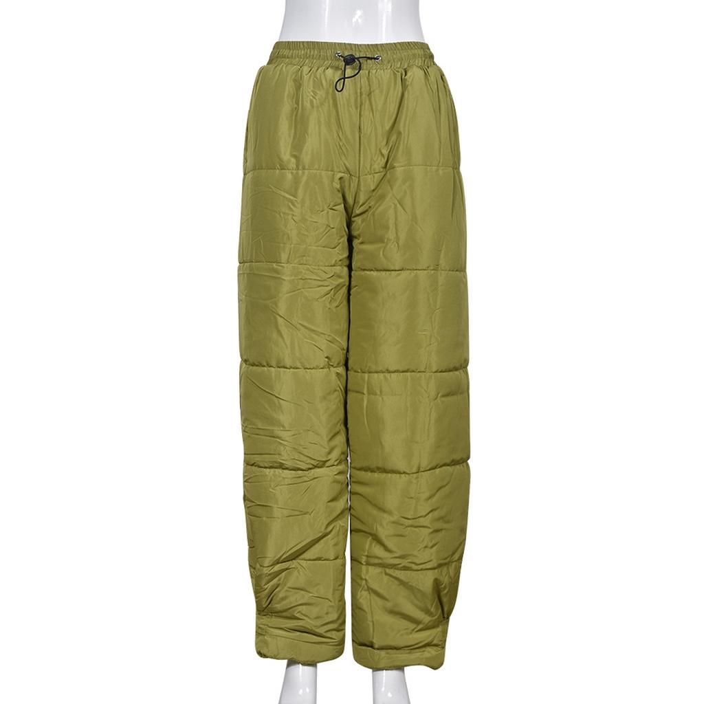 Women's Casual Solid Color Cotton Pants Warm Clip Cotton Drawstring Pocket Elastic Waist Cotton Pants