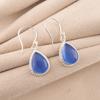 Dark Blue Cat's Eye Gemstone 925 Stamped Silver Jewelry Handmade Earrings 1.40" EE-9-45
