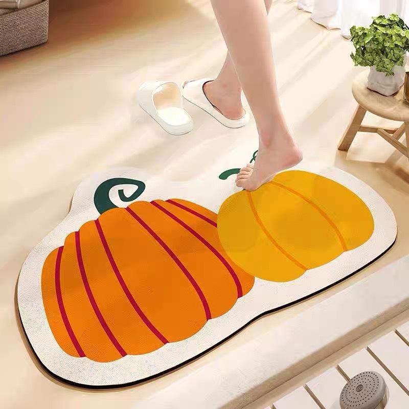 Diatom mud 1/2PCS Cartoon Kitchen Bathroom Floor Mat Entry Door Pumpkin Carpet Porch Balcony Corridor Non-Slip Rugs Home Decorat