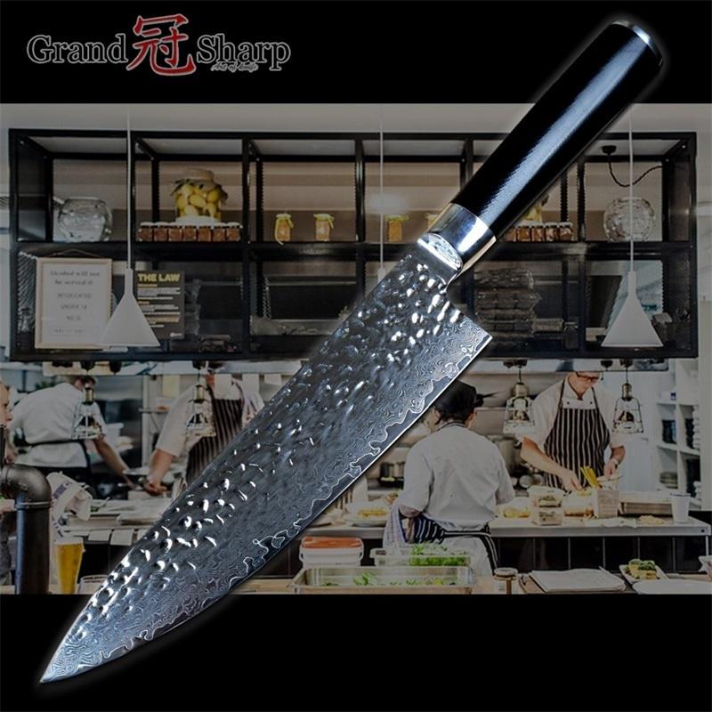 Кухонный японский нож из дамасской стали